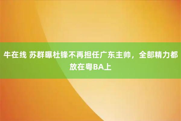 牛在线 苏群曝杜锋不再担任广东主帅，全部精力都放在粤BA上
